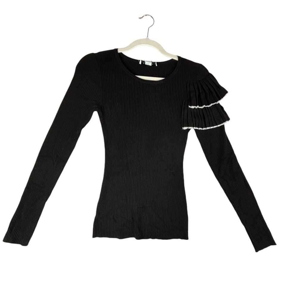 White House Black Market Ruffled Shoulder Knit Sweater